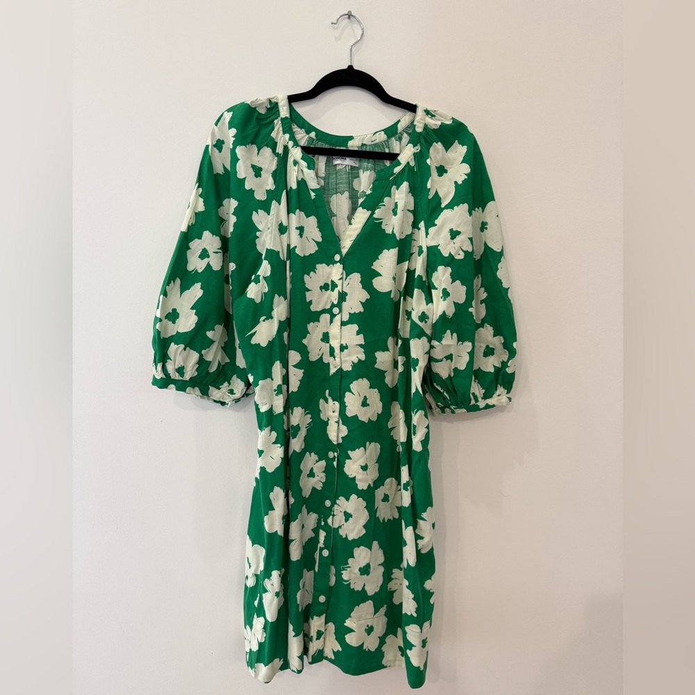 Sonoma Green Floral Button-Front Midi Dress